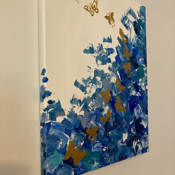 Newly listed Original acrylic painting blue with gold butterflies.  11x14” - Picture 3 of 6